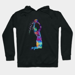 Volleyball Girl Player Setter Blue Purple Watercolor Art Sports Gifts Hoodie